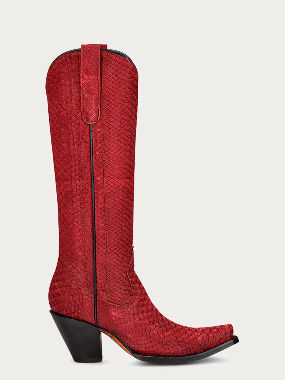 A4194 - WOMEN'S GENUINE RED FULL PYTHON SNIP TOE TALL TOP COWBOY BOOT