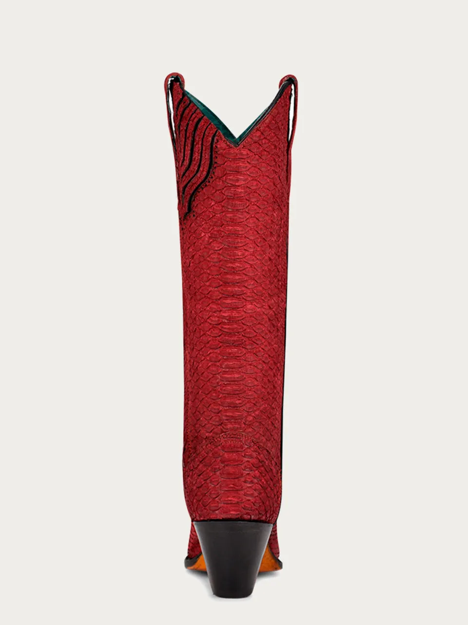 A4194 - WOMEN'S GENUINE RED FULL PYTHON SNIP TOE TALL TOP COWBOY BOOT