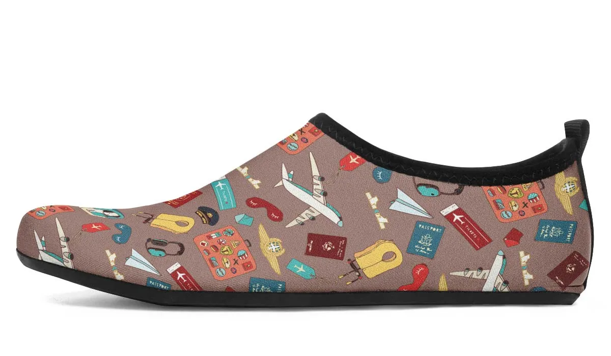 Airplane Travel Icons Aqua Barefoot Shoes