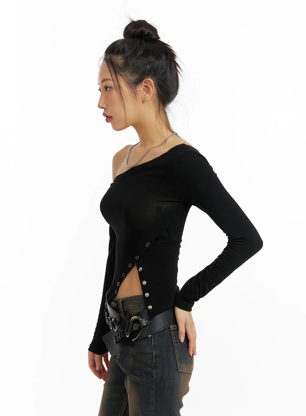 Asymmetrical One-Shoulder Side Cut Long Sleeve CF416