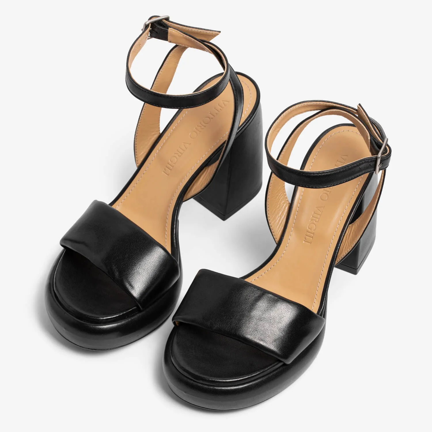 Black women's goat leather platform sandal