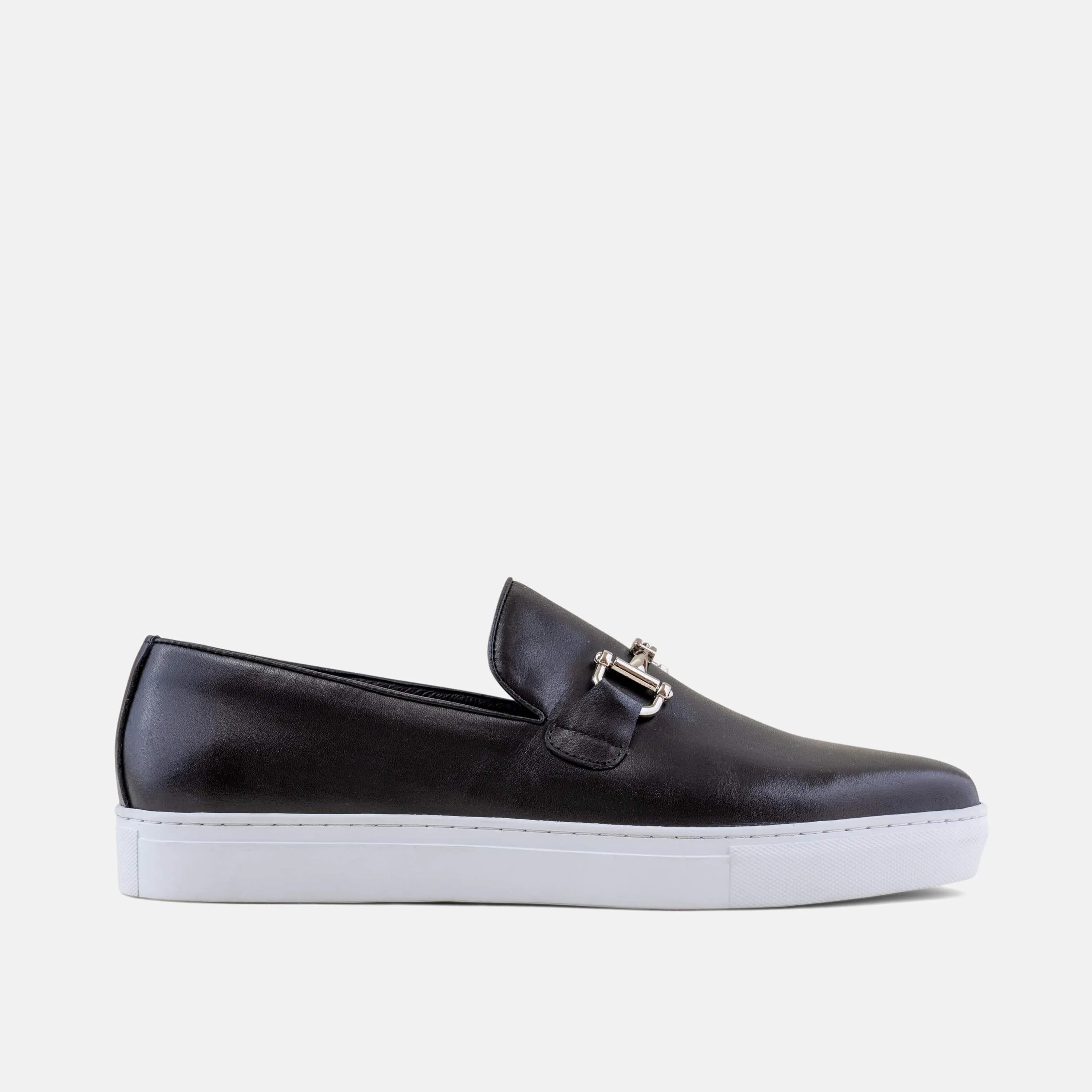 Boardwalk Black Leather Horse-Bit Sneakers