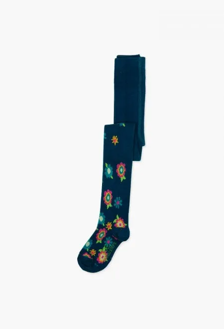 Boboli Tights - Flowers on Navy