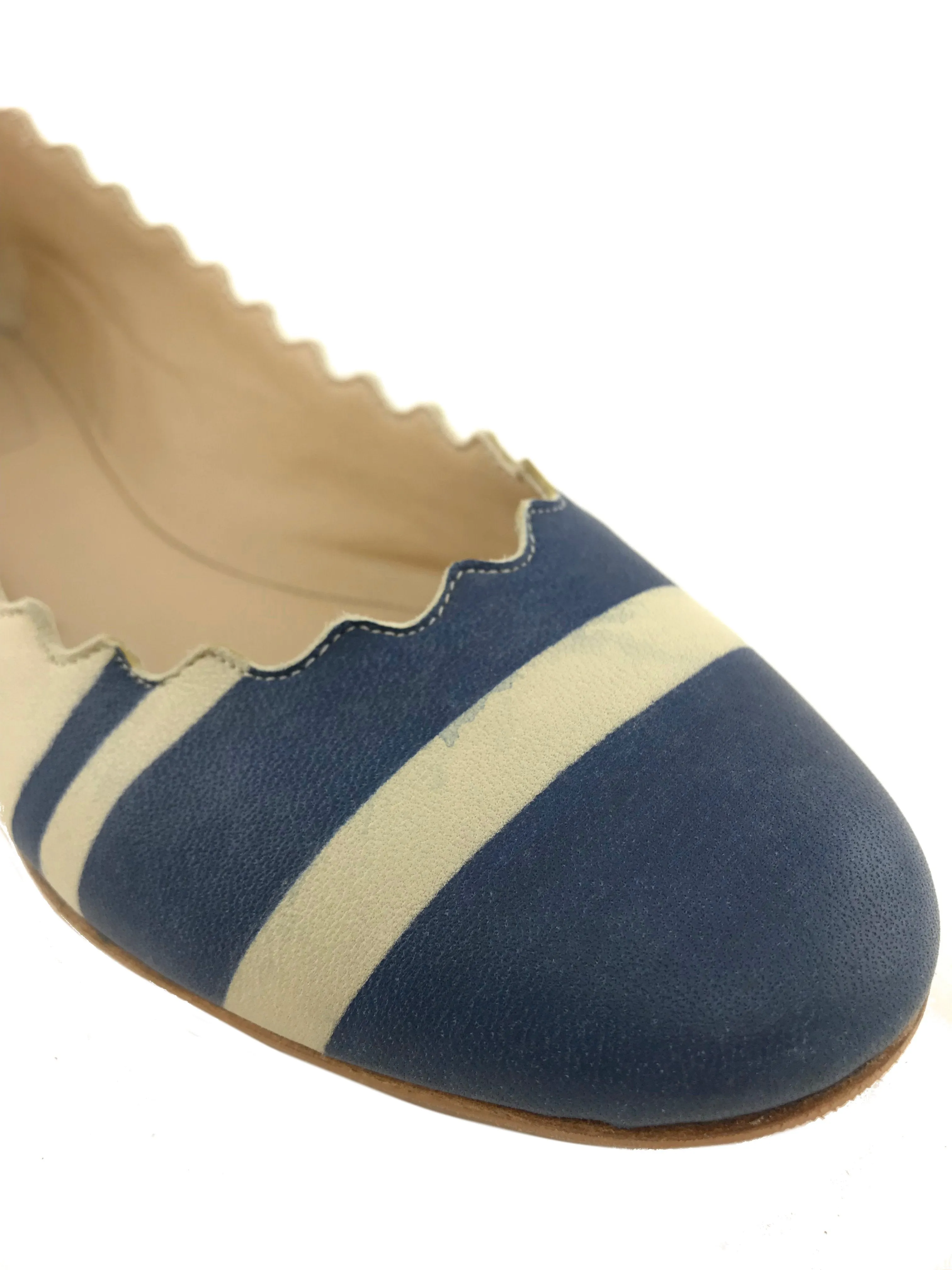 Chloe Lauren Striped Leather Ballet Flats Size 7.5