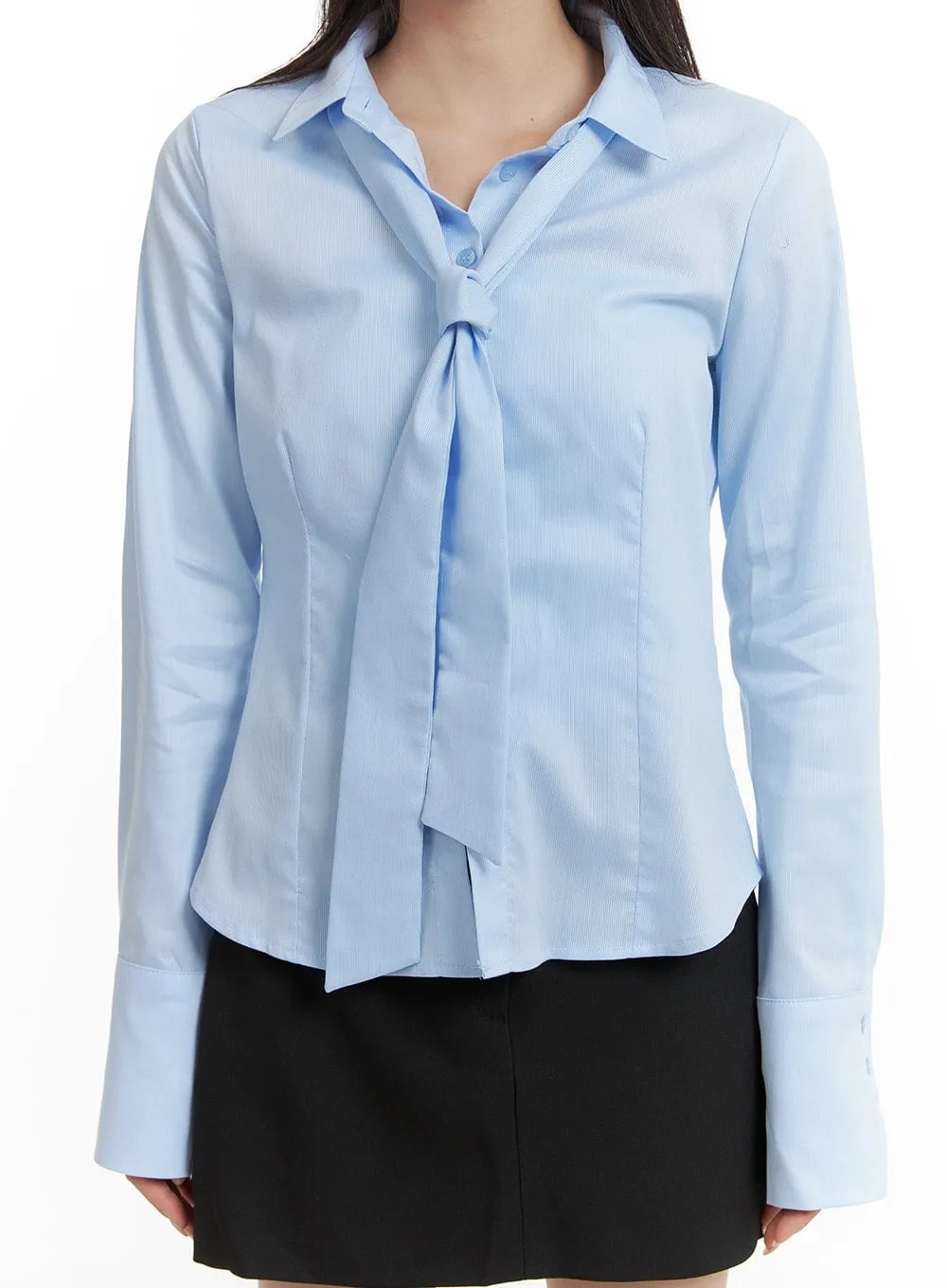 Collared Buttoned Blouse with Tie CM427