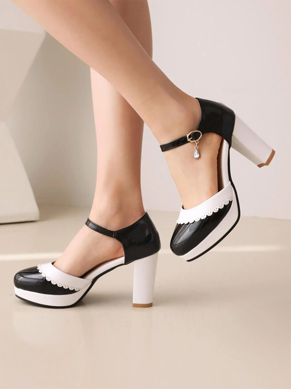 Color Block Rhinestone Pendant High Heel Shoes