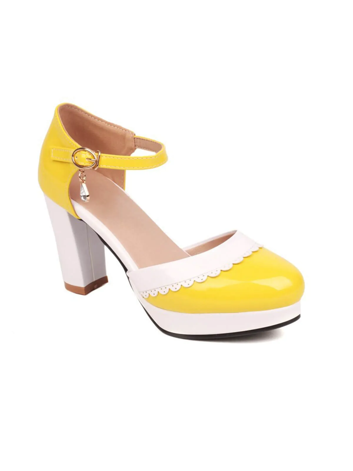 Color Block Rhinestone Pendant High Heel Shoes