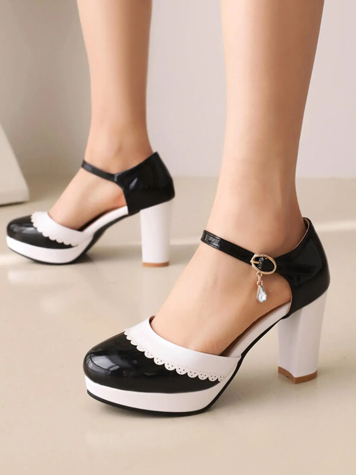 Color Block Rhinestone Pendant High Heel Shoes