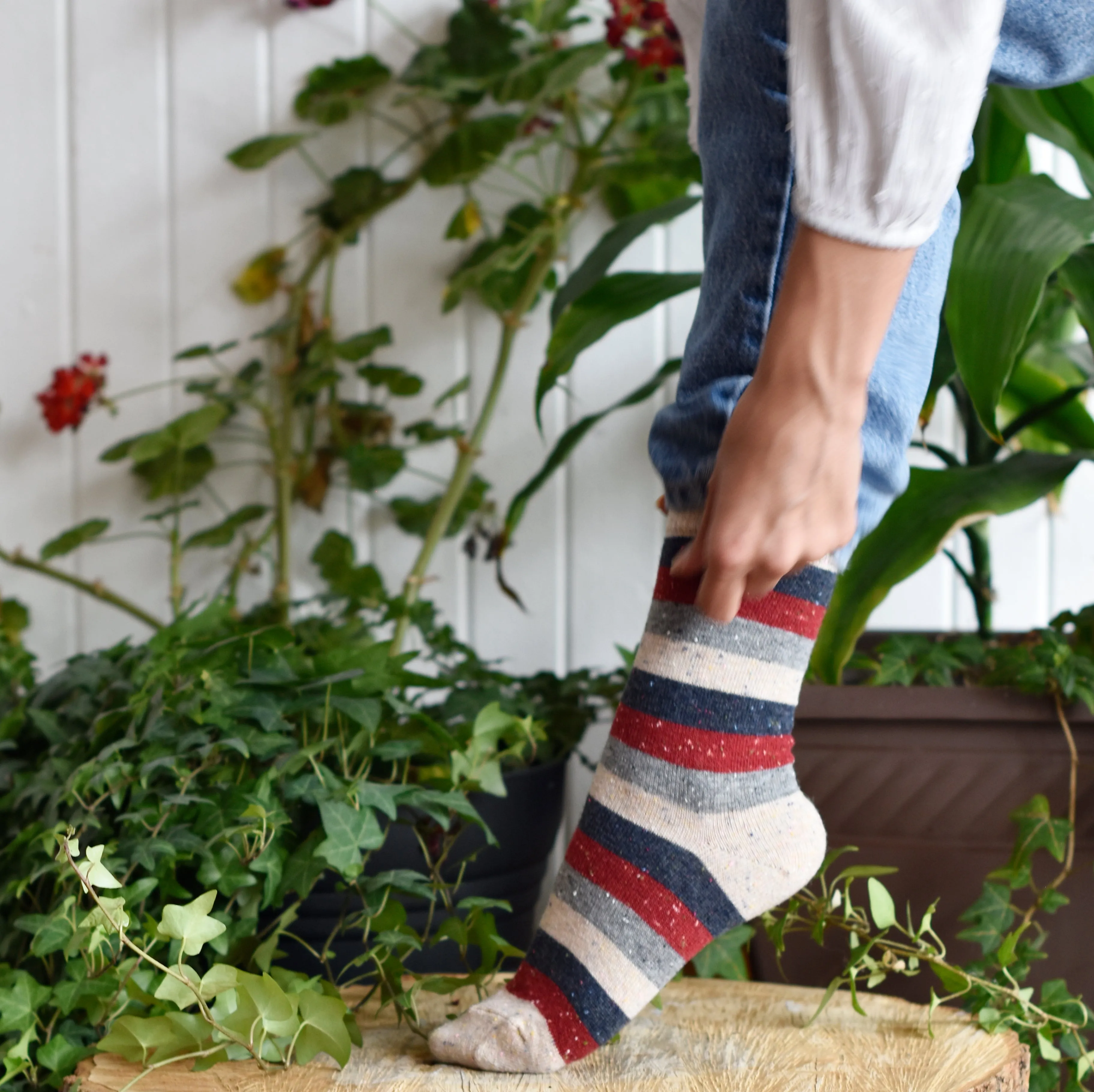 Cozy and Warm | Wool Socks | Beige Stripes