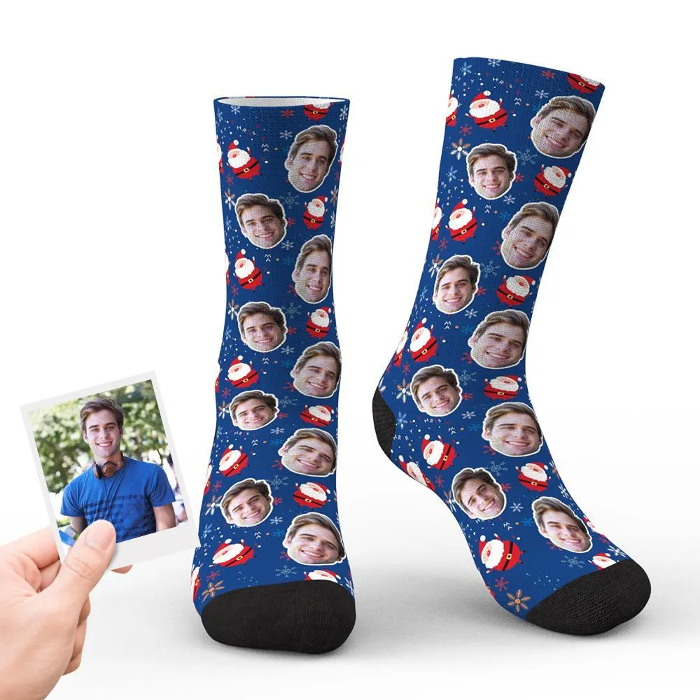 Custom Christmas Socks Personalised Face Socks Unique Christmas Gifts - Deep Blue