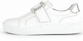 GABOR White Leather slip on trainer with Diamante Buckle 33821