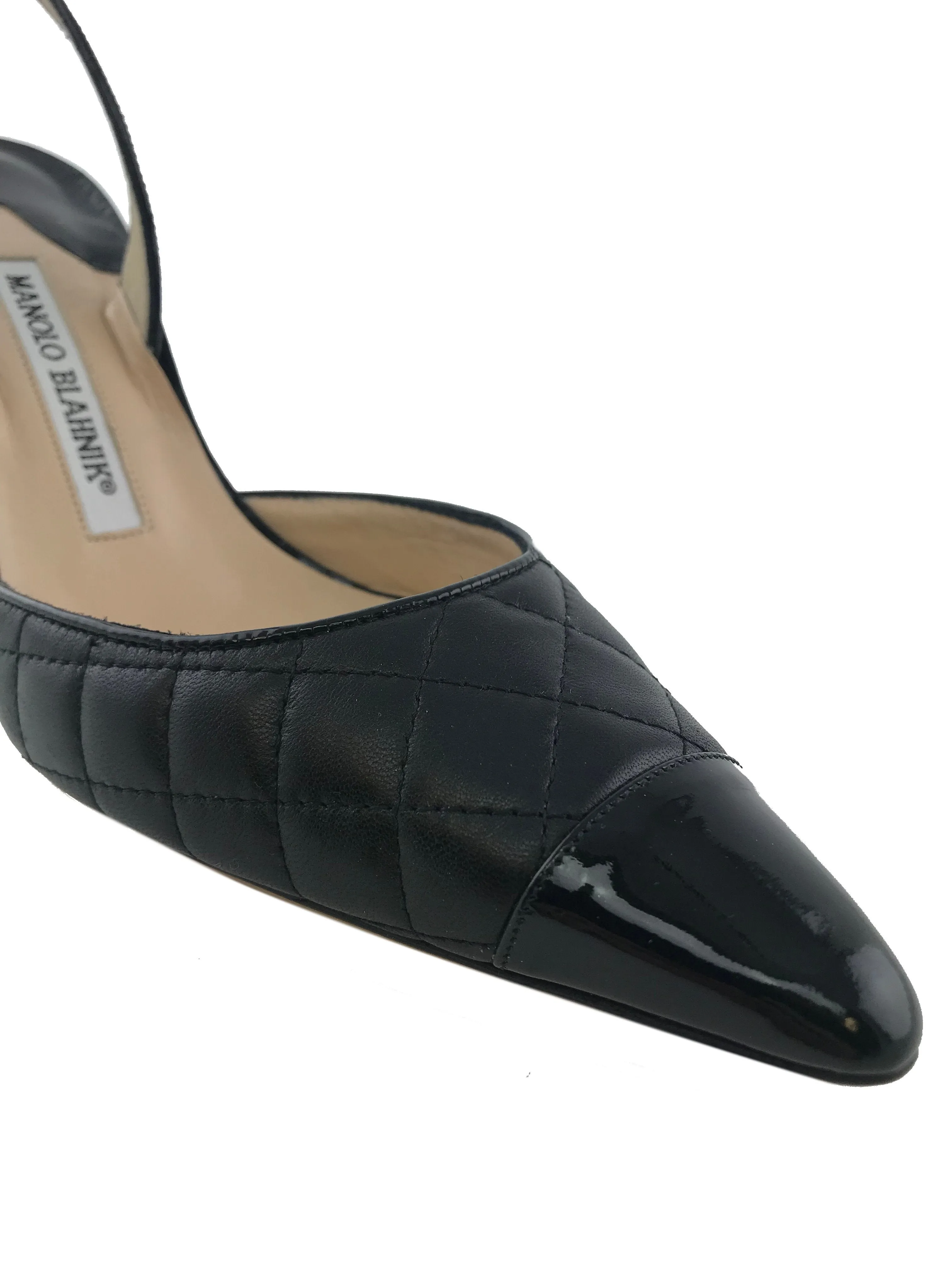 Manolo Blahnik Irie Quilted Cap-Toe Slingback Size 8