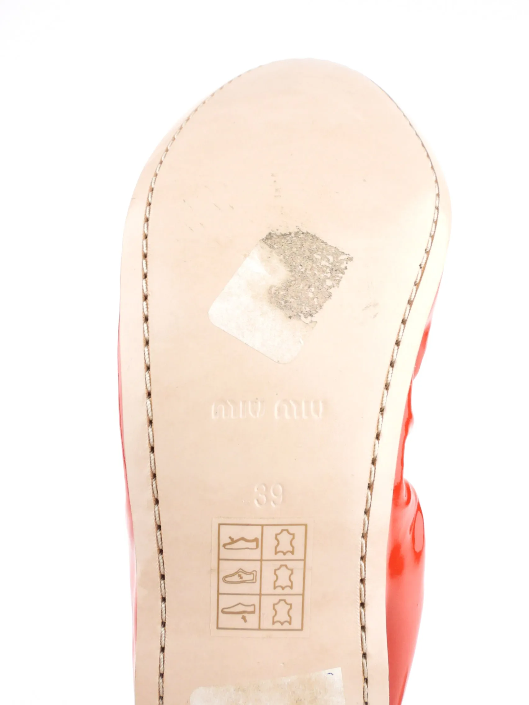 Miu Miu Red Patent Ruched Bow Ballerina Flats - 39