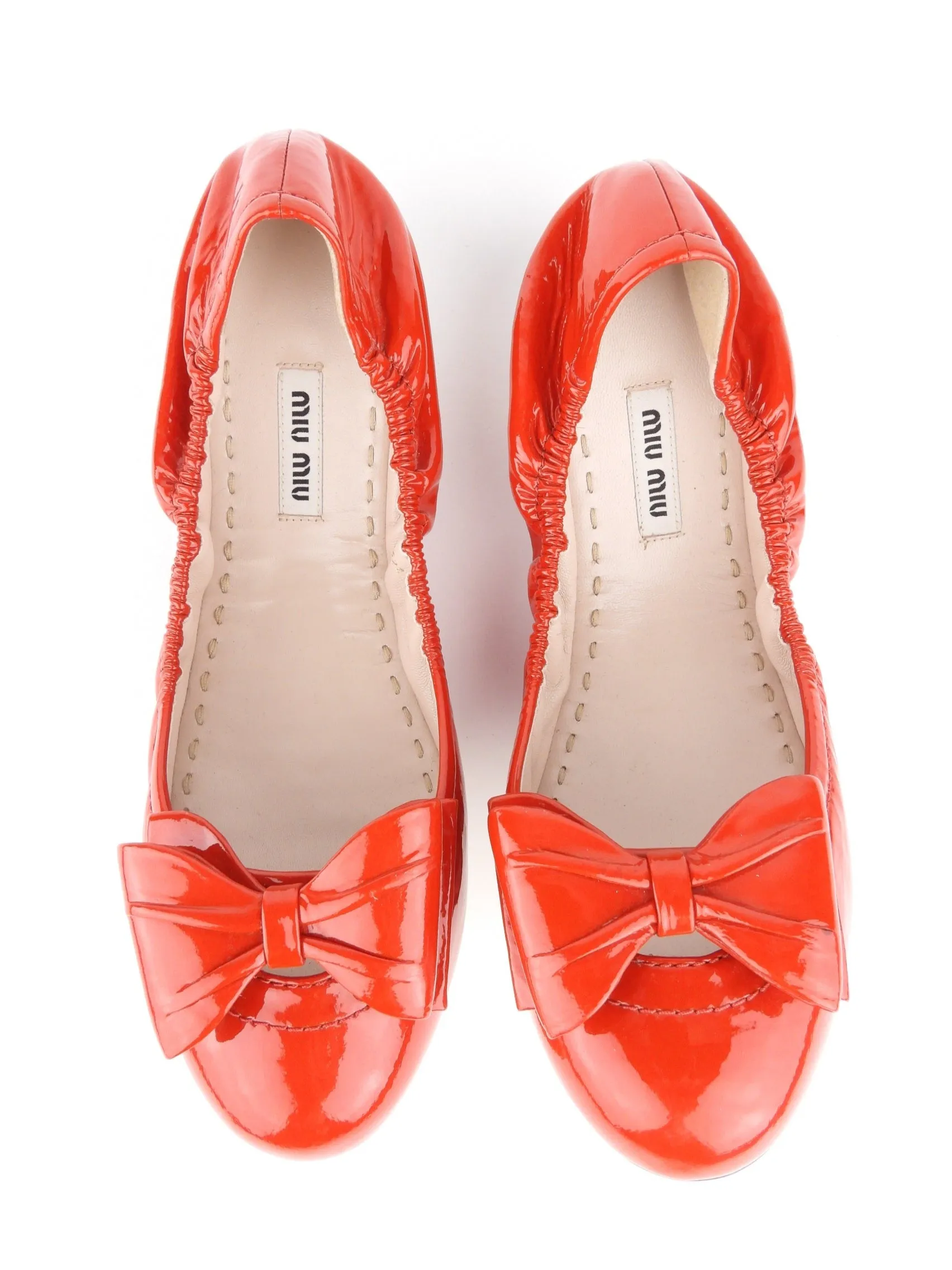 Miu Miu Red Patent Ruched Bow Ballerina Flats - 39