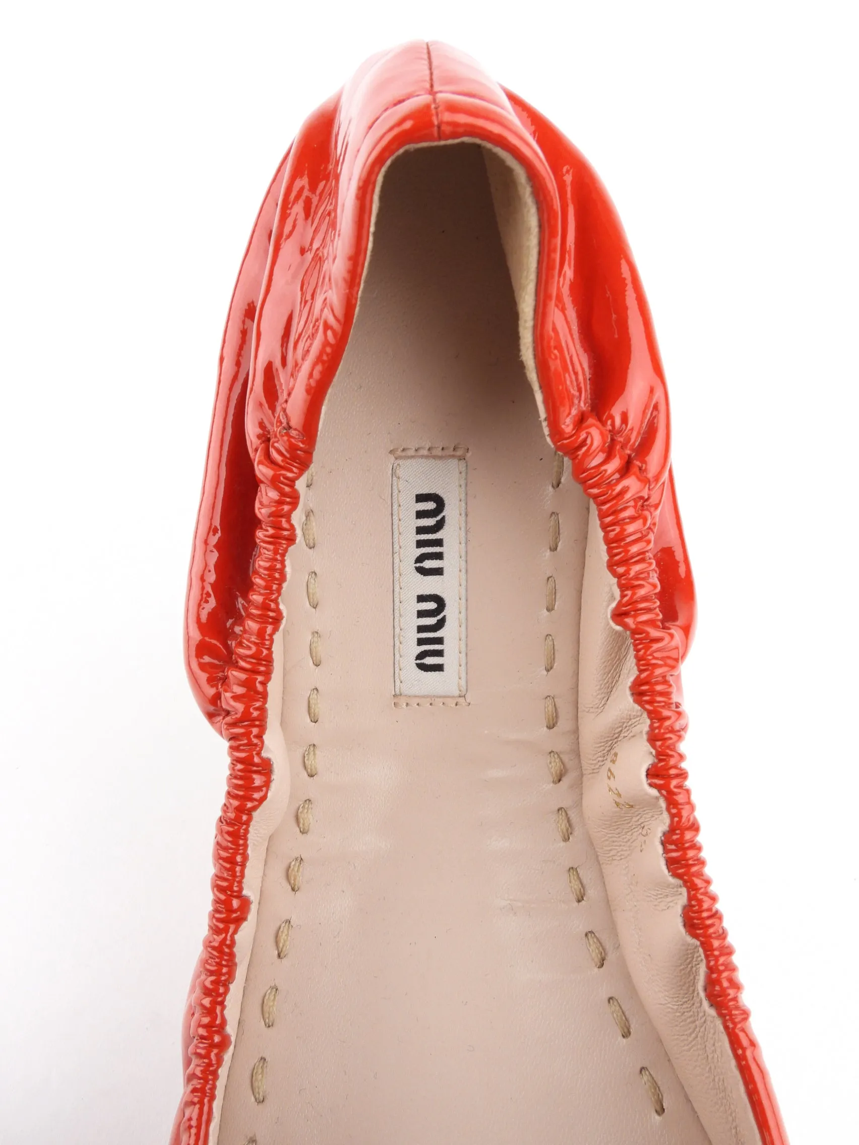 Miu Miu Red Patent Ruched Bow Ballerina Flats - 39