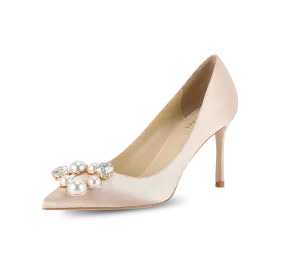 Pearl Buckle Satin Pumps