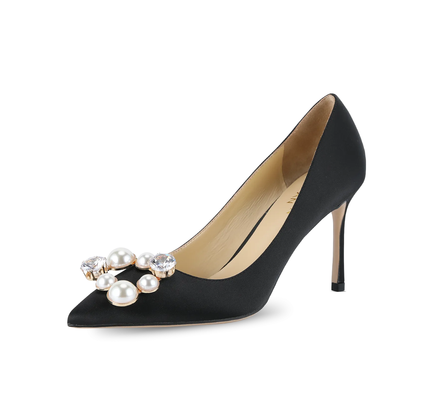 Pearl Buckle Satin Pumps