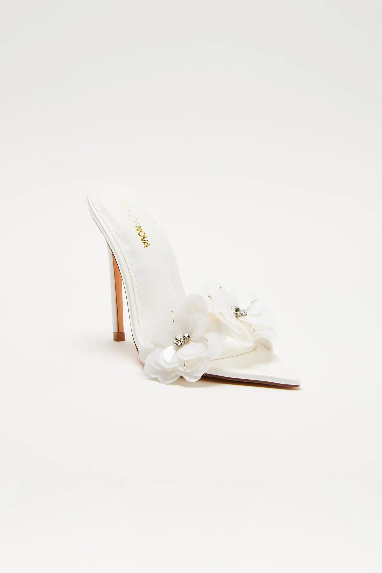 White Petal Power Embellished Mules