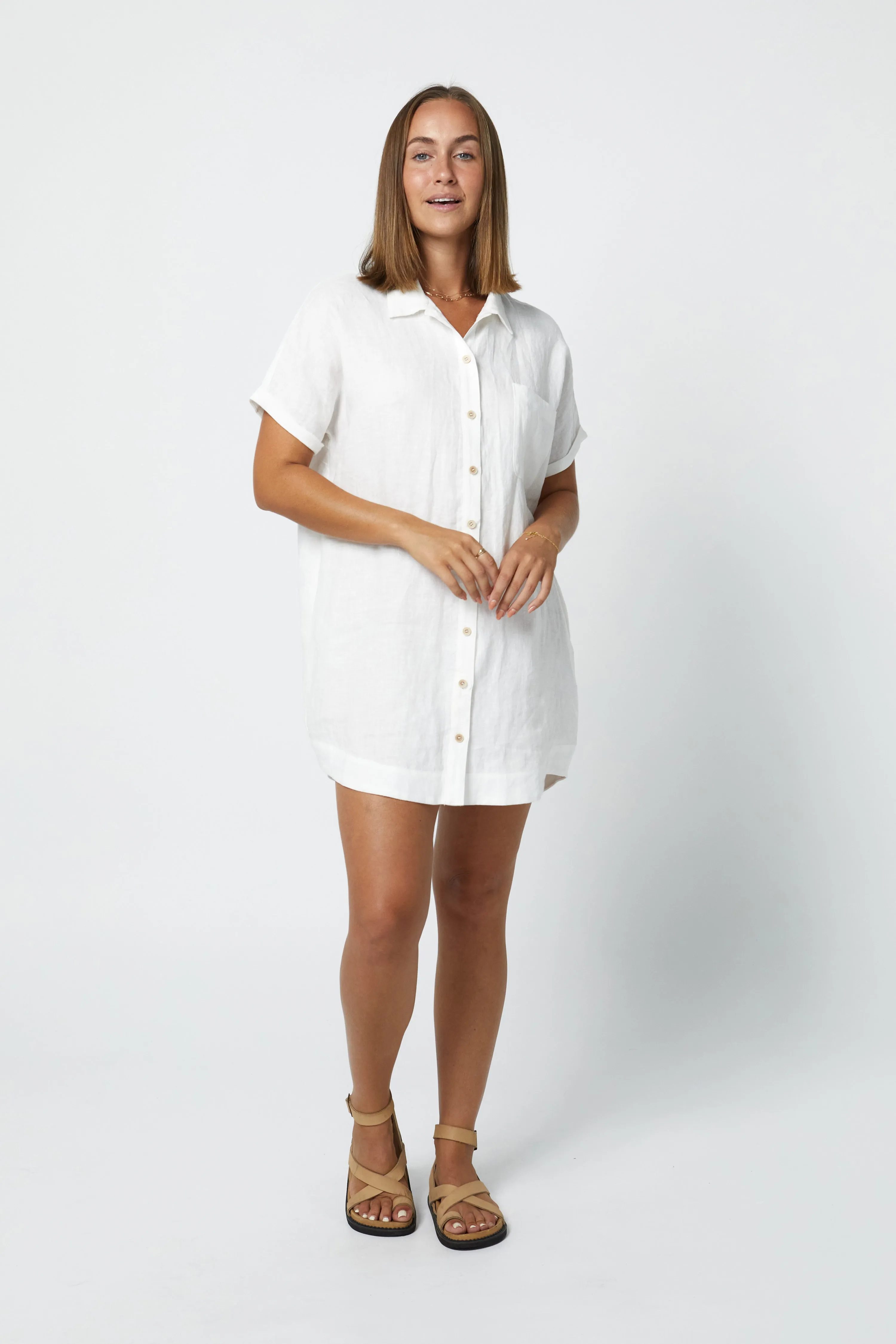 RAYLEIGH LINEN SHIRT DRESS - WHITE