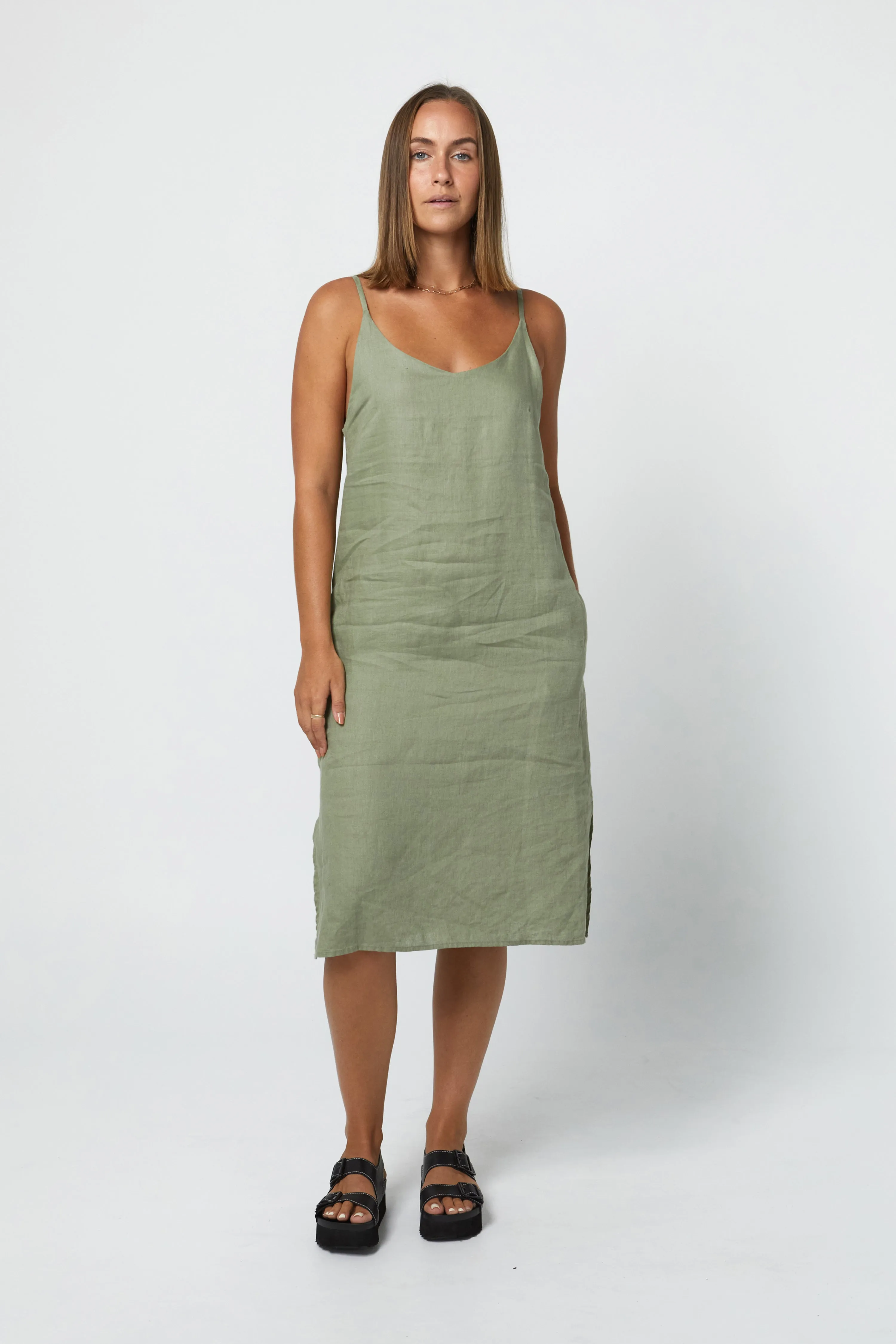 RYLEY LINEN DRESS - SAGE