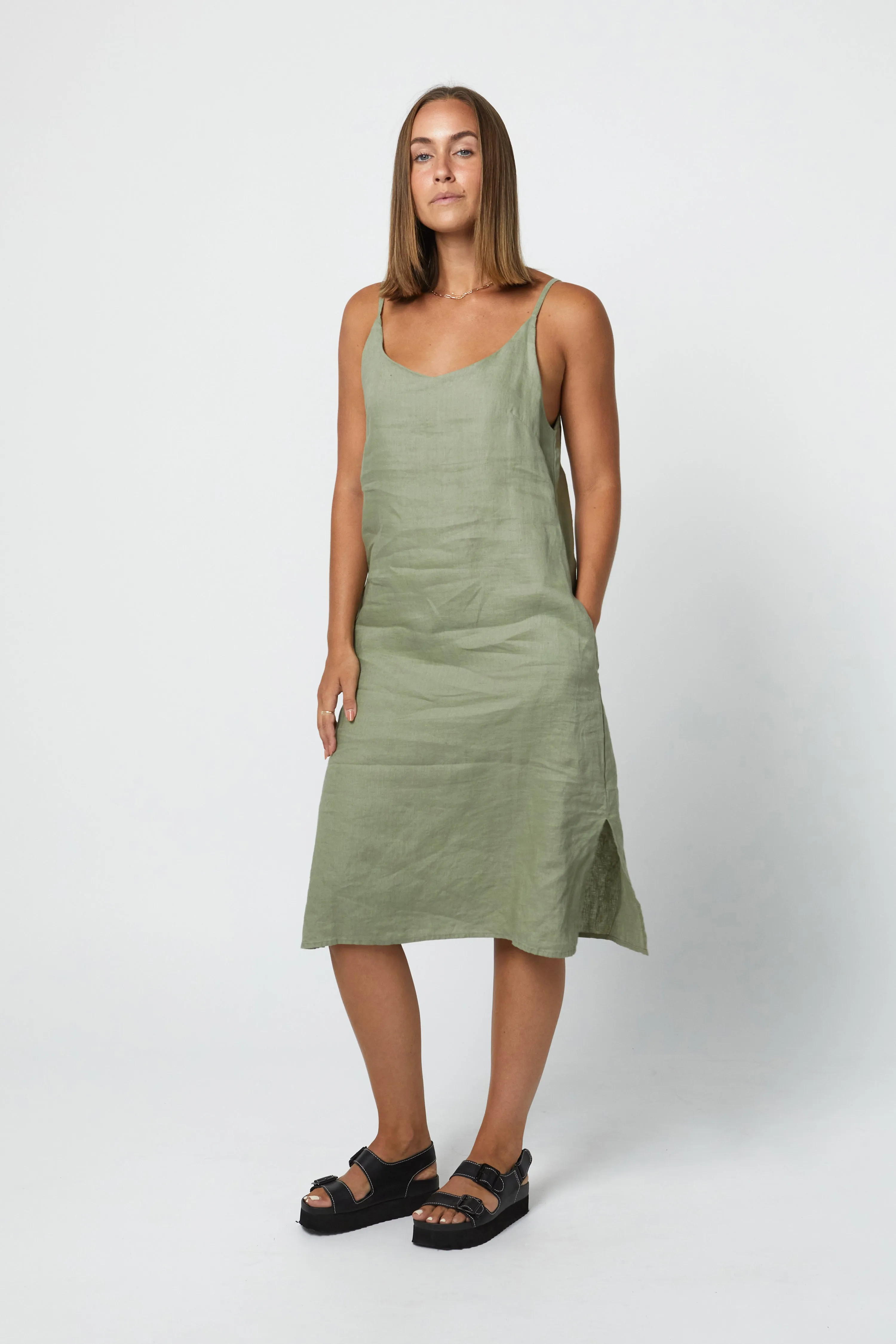 RYLEY LINEN DRESS - SAGE