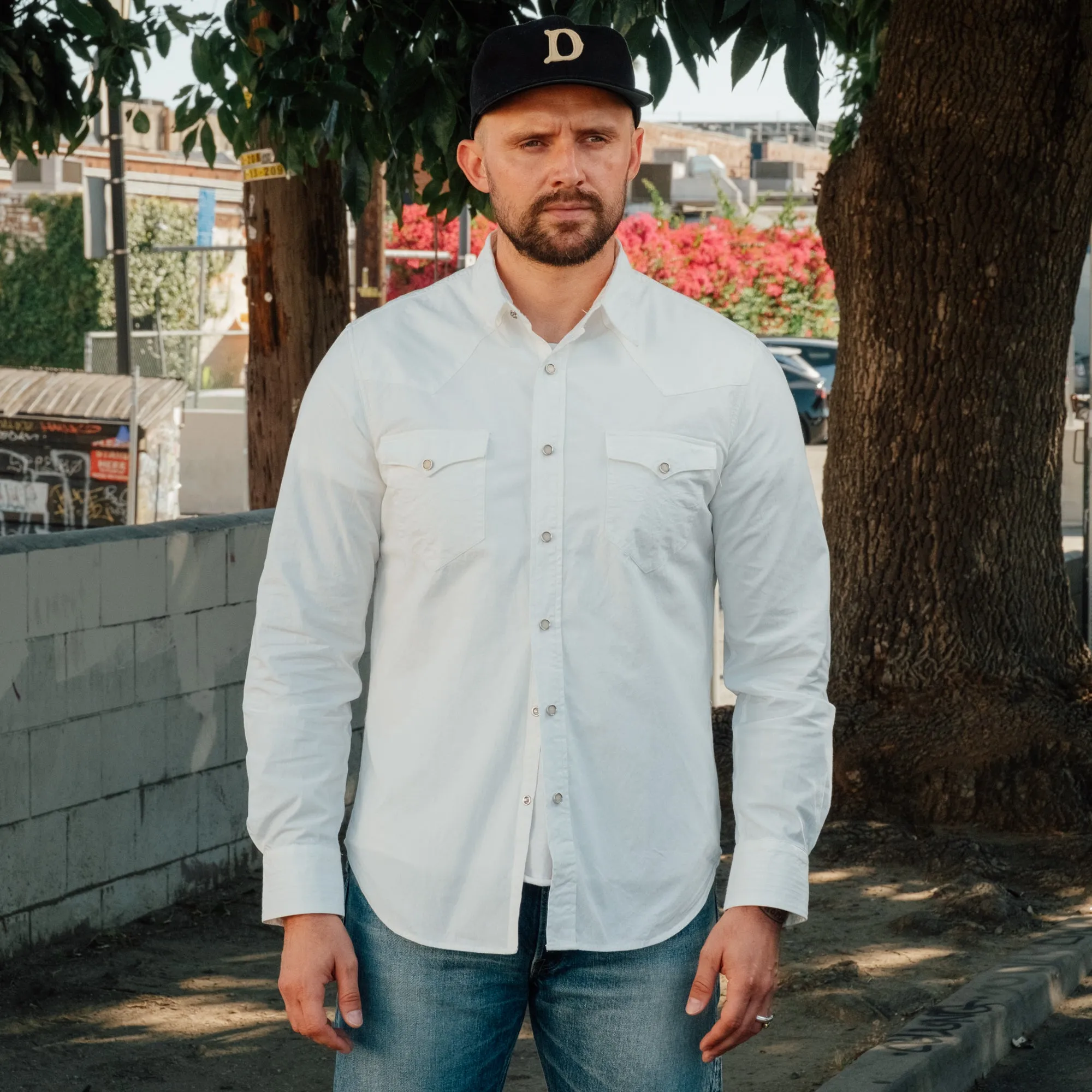 Slim Fit Poplin Western Shirt White