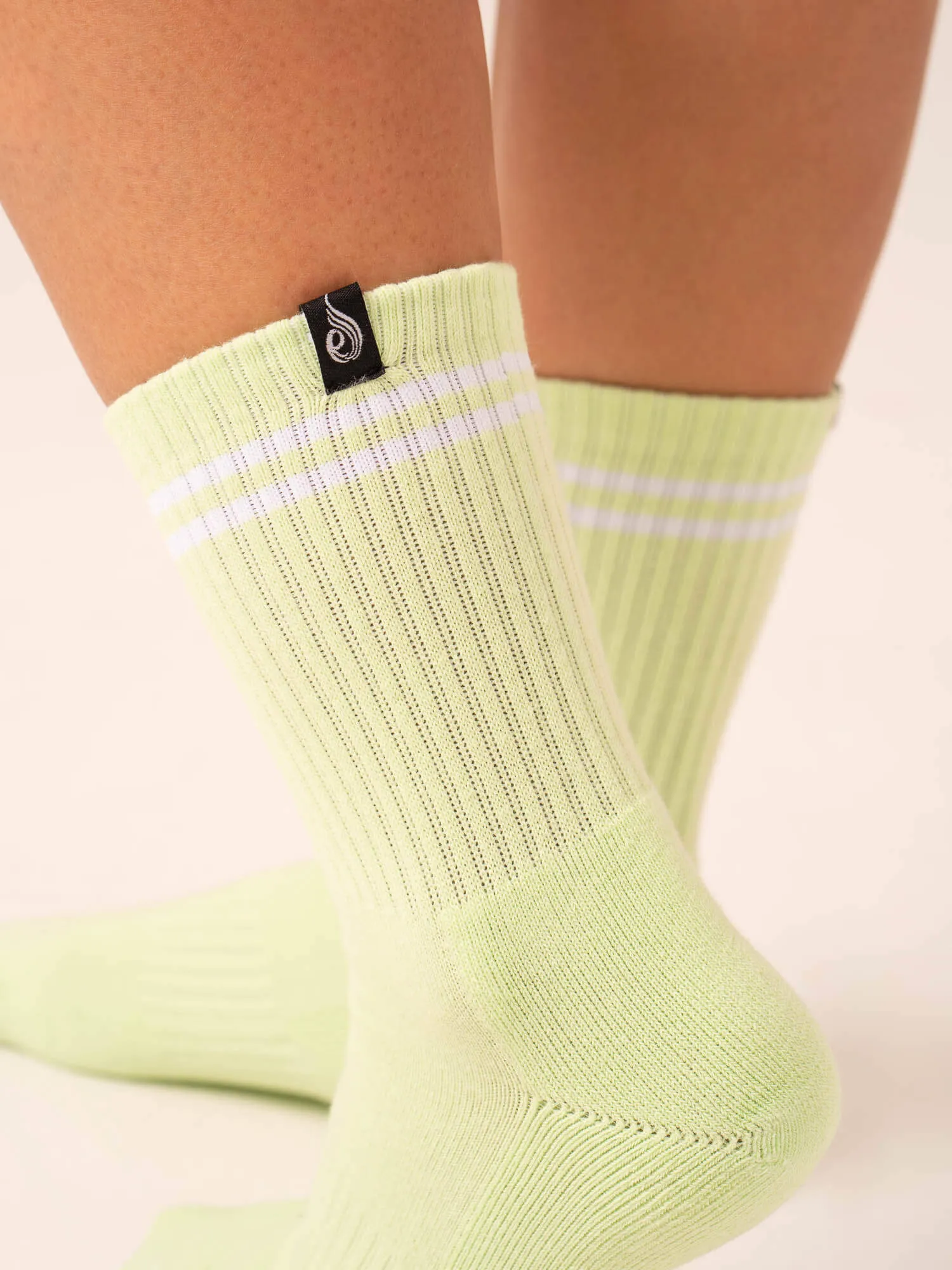 Stripe Crew Socks - White/Lime