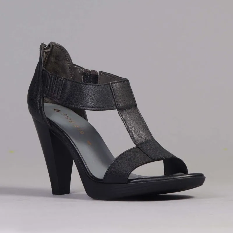 T-Bar High Heel Sandal in Black - 12552