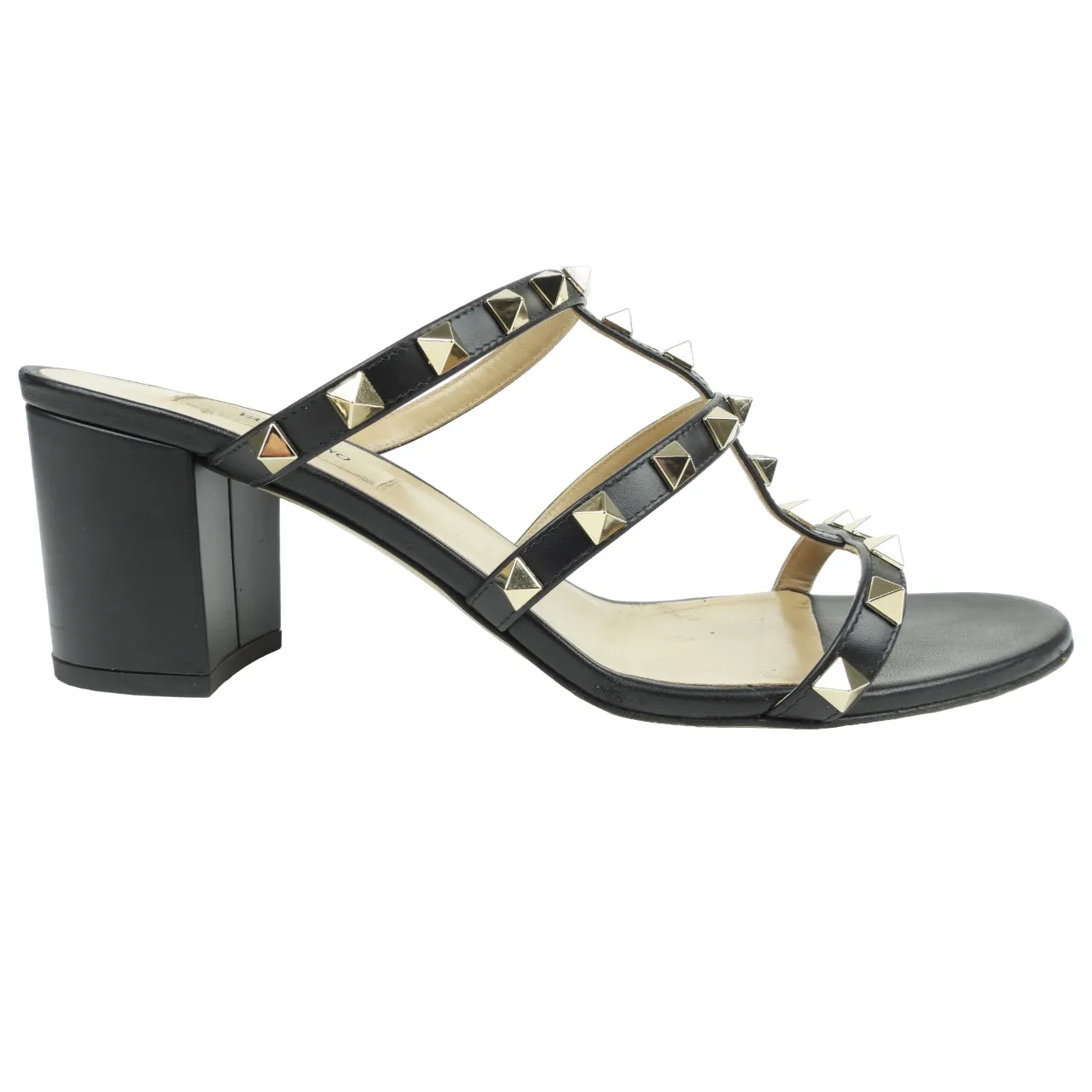 Valentino Black Rockstud Block Heel Mule Sandal - 39.5