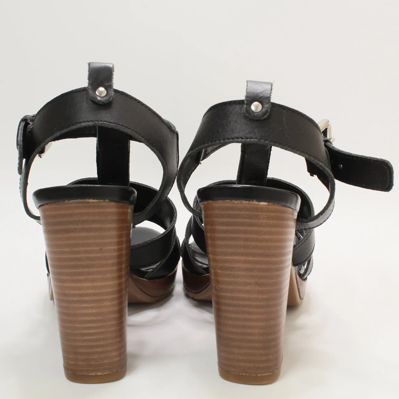 Womens Office Holla  Wood Block Heel Sandals Black Leather