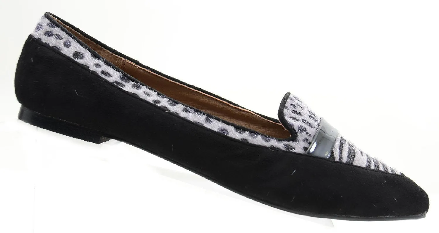 Zebra Dots Vegan Suede & Pony Hair Penny Loafer Women's Flats